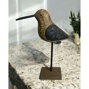 Hand Carved Wood Shorebird Or Seabird On Wood Base Hand Painted 8.5” Tall